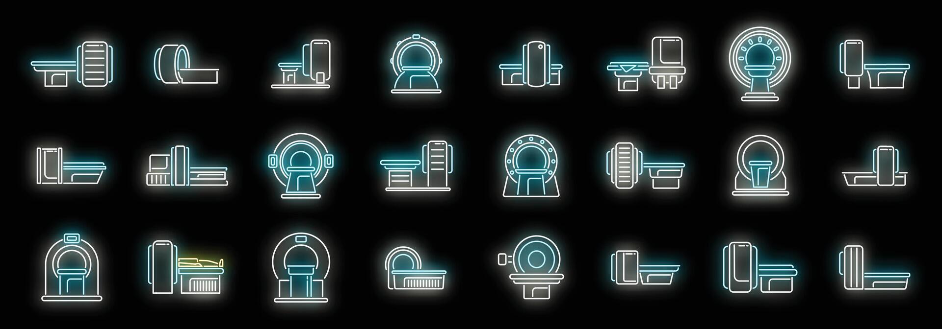 Magnetic resonance tomography icons set neon vector