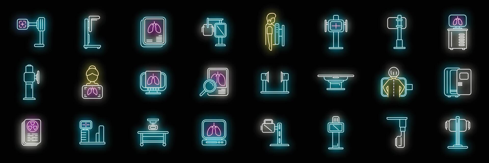 Fluorography icons set neon vector