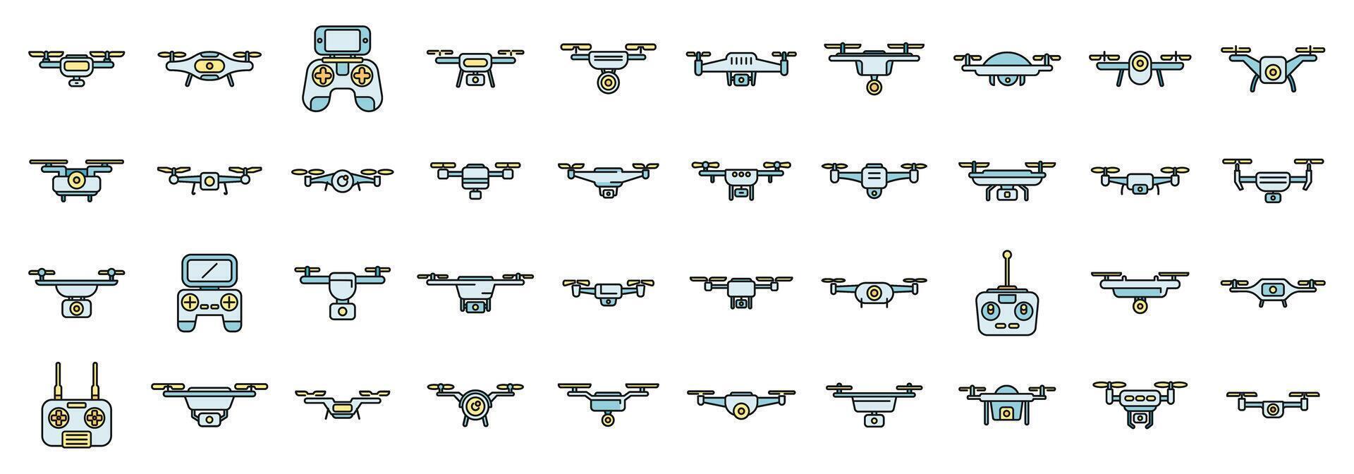 Aerial videography icons set color line vector
