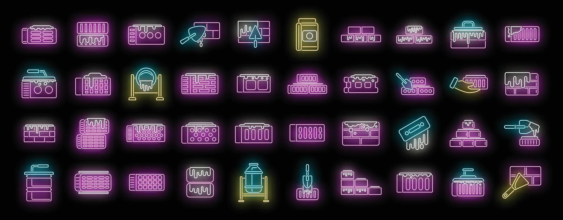 Brick and mortar icons set neon vector
