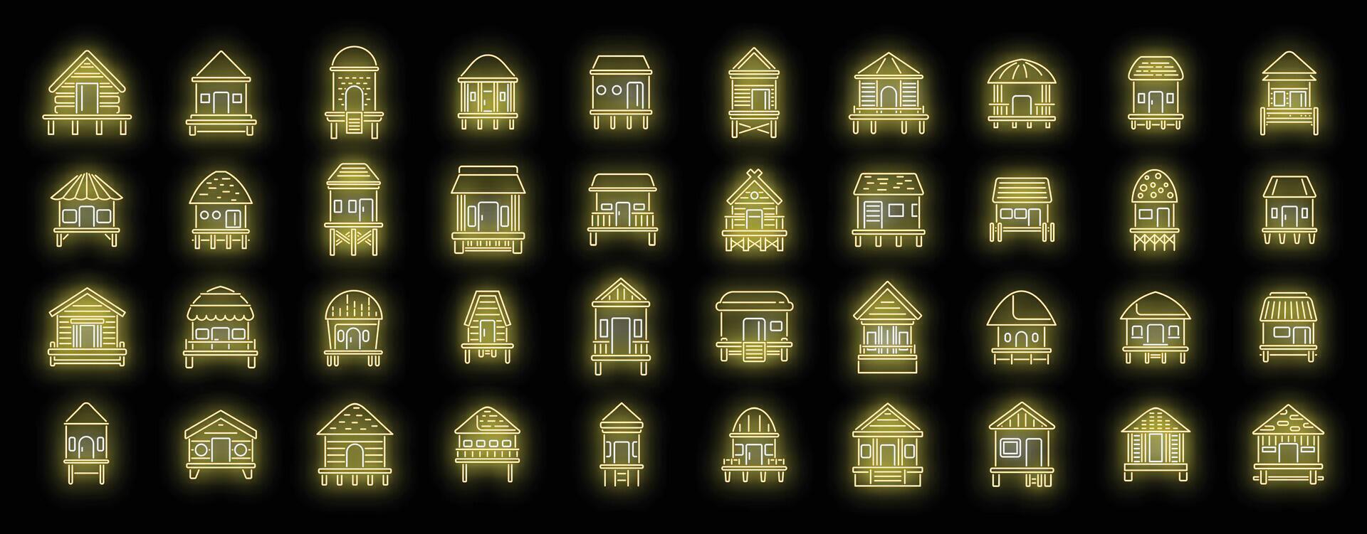 Bungalow icons set neon vector
