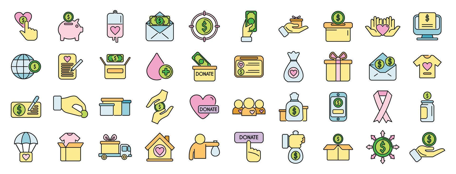 Fundraising icons set color line vector