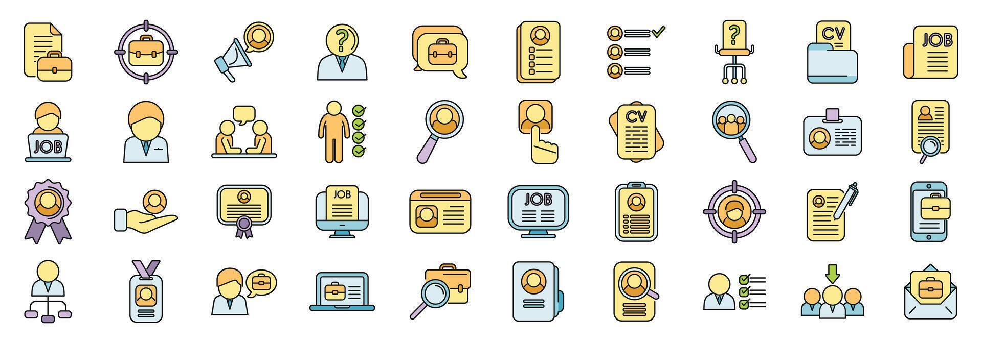 Vacancy icons set color line vector