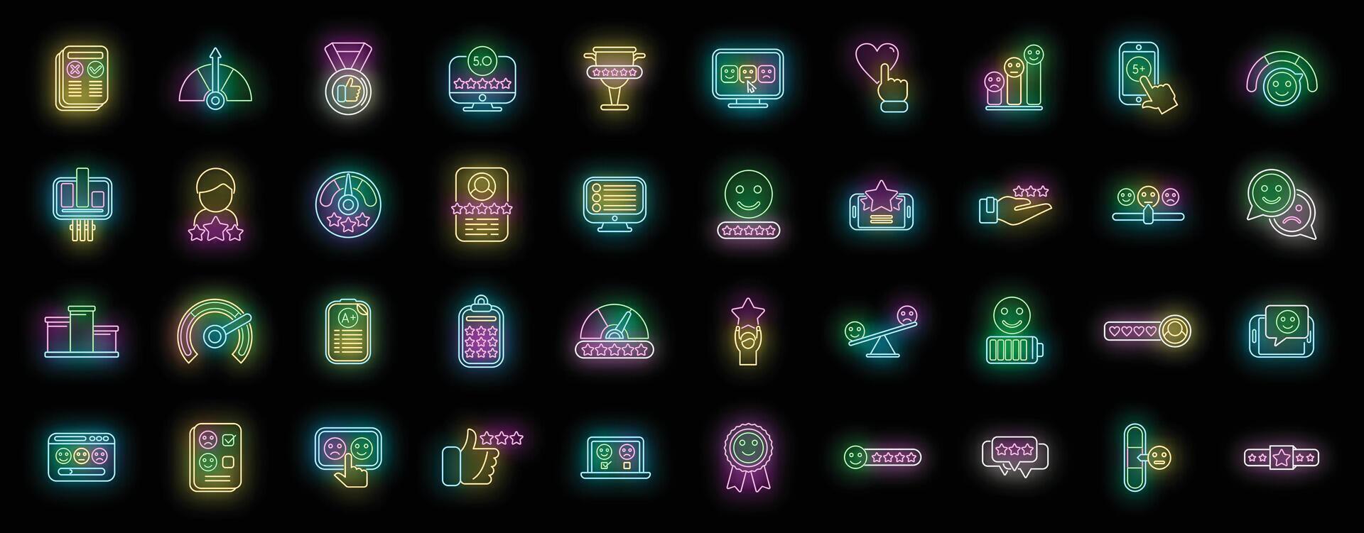 Satisfaction level icons set neon vector