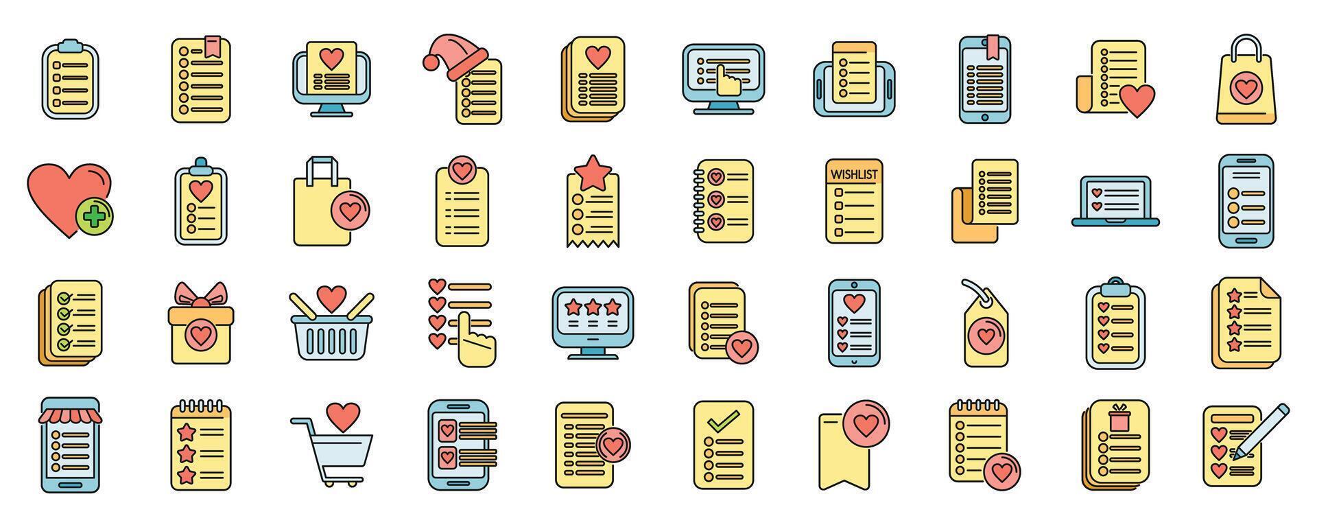 Wishlist icons set color line vector