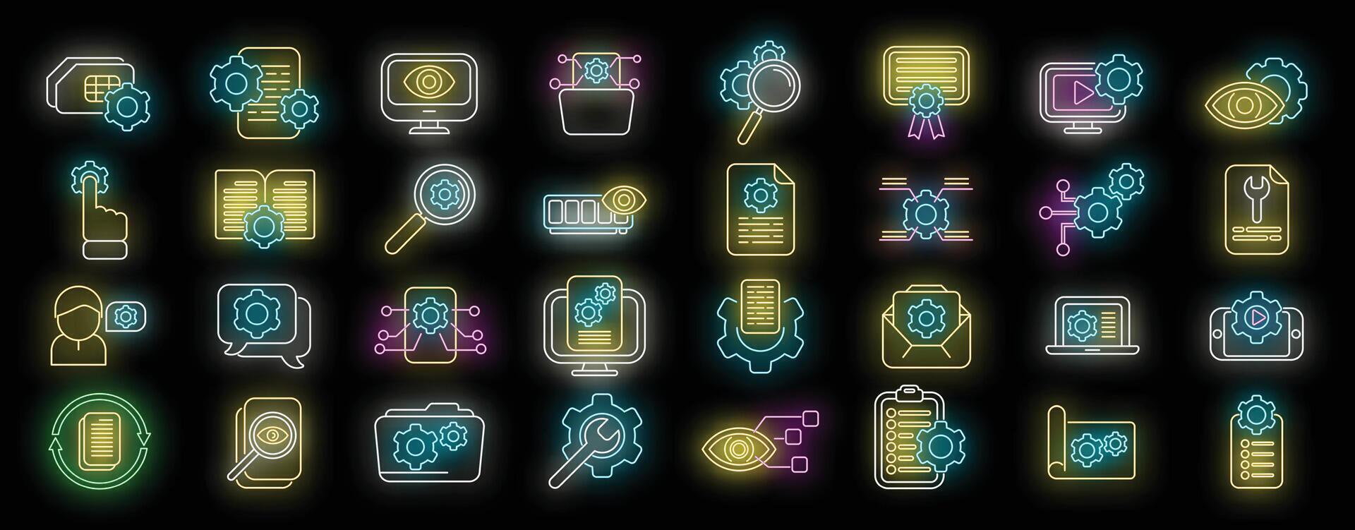 Technical overview icons set neon vector
