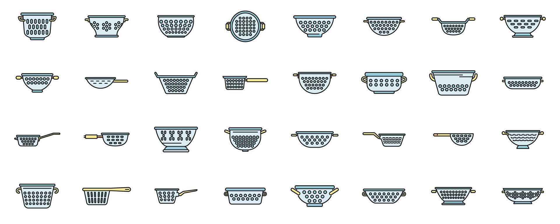 Colander icons set color line vector