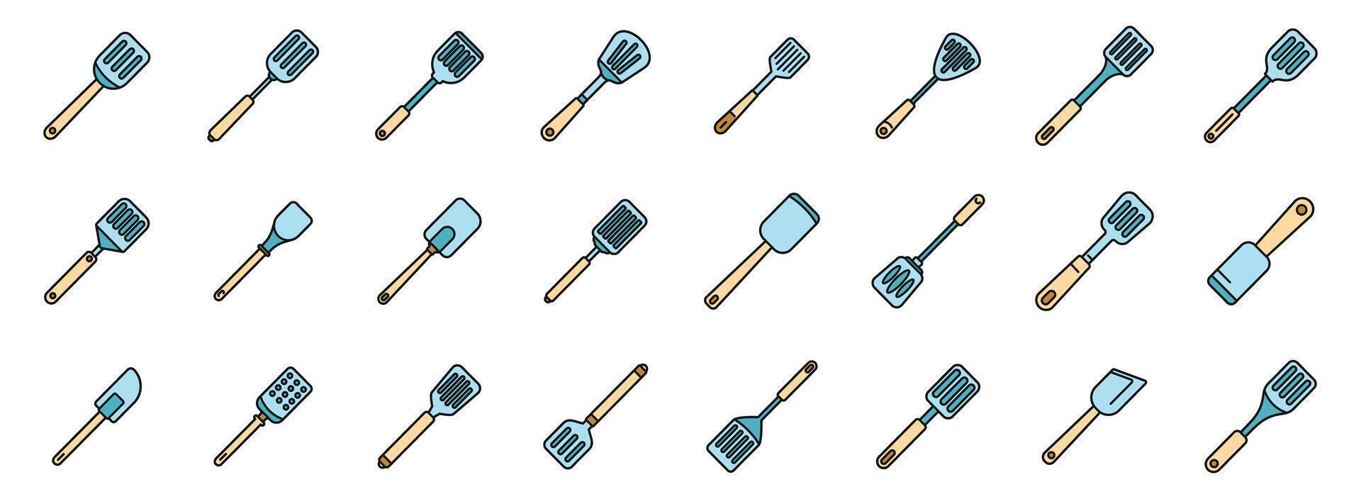 Spatula icons set color line vector