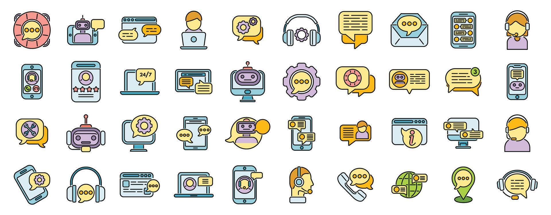 Support chat icons set color line vector