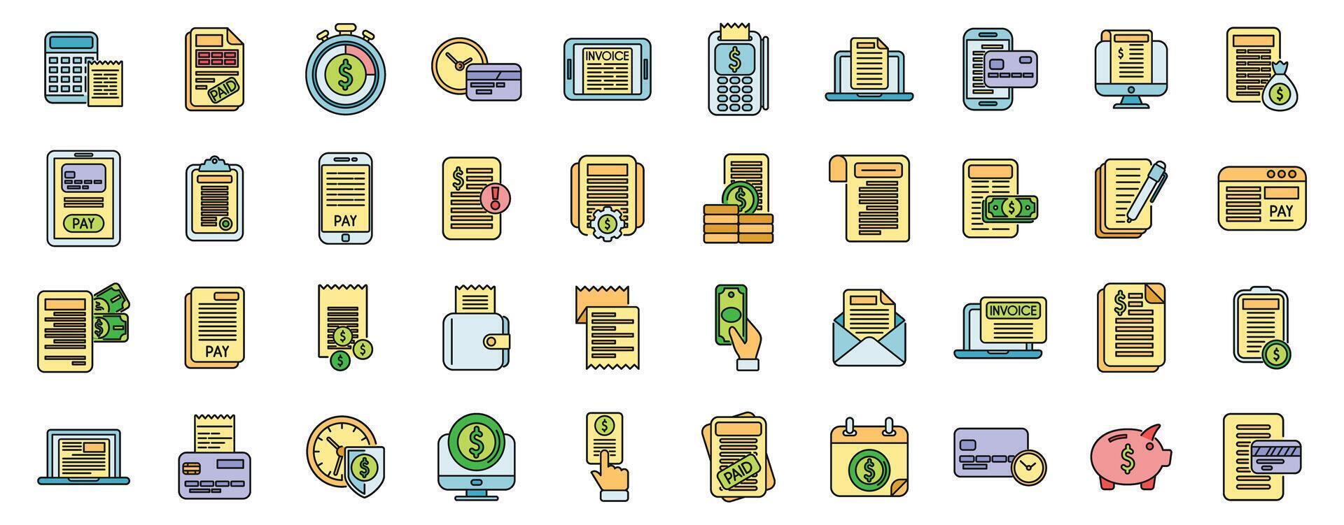 Payment terms icons set color line vector