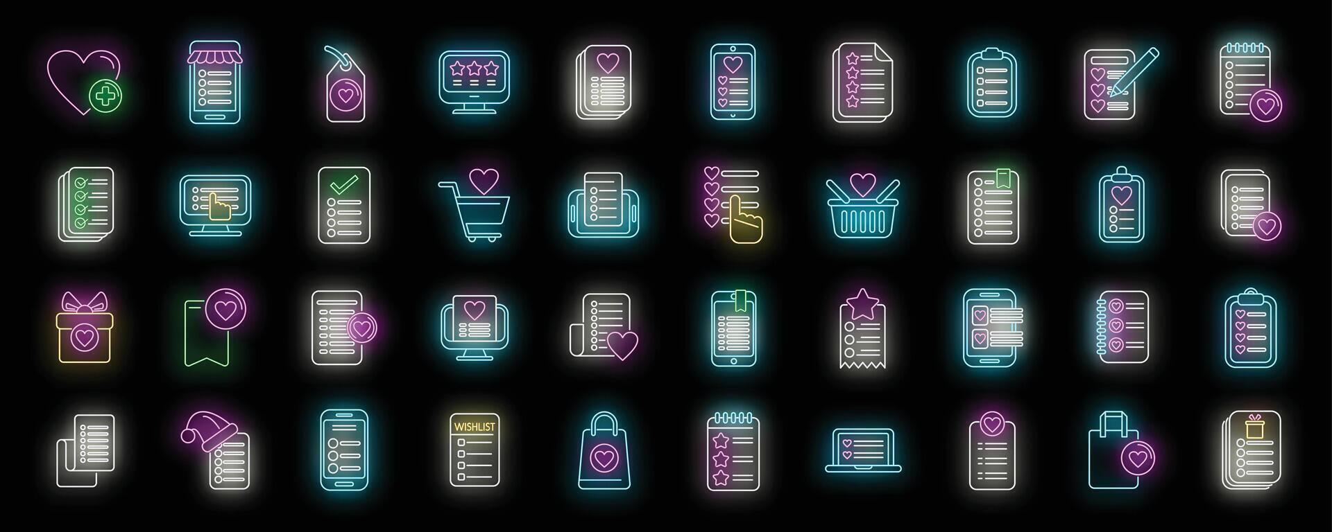 Wishlist icons set neon vector