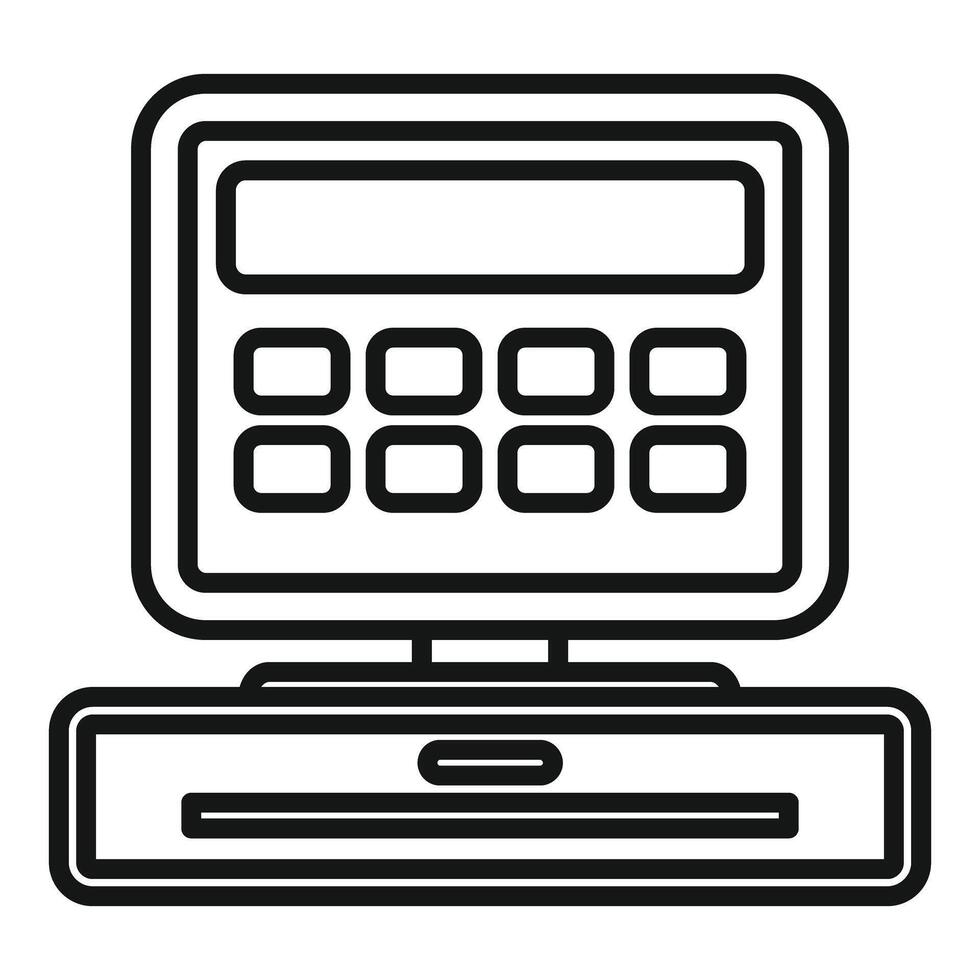 Modern electronic cash register showing blank screen standing on counter vector