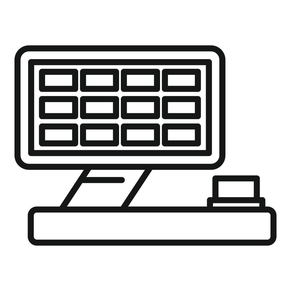 Cashier entering code on cash register touchscreen displaying total price vector