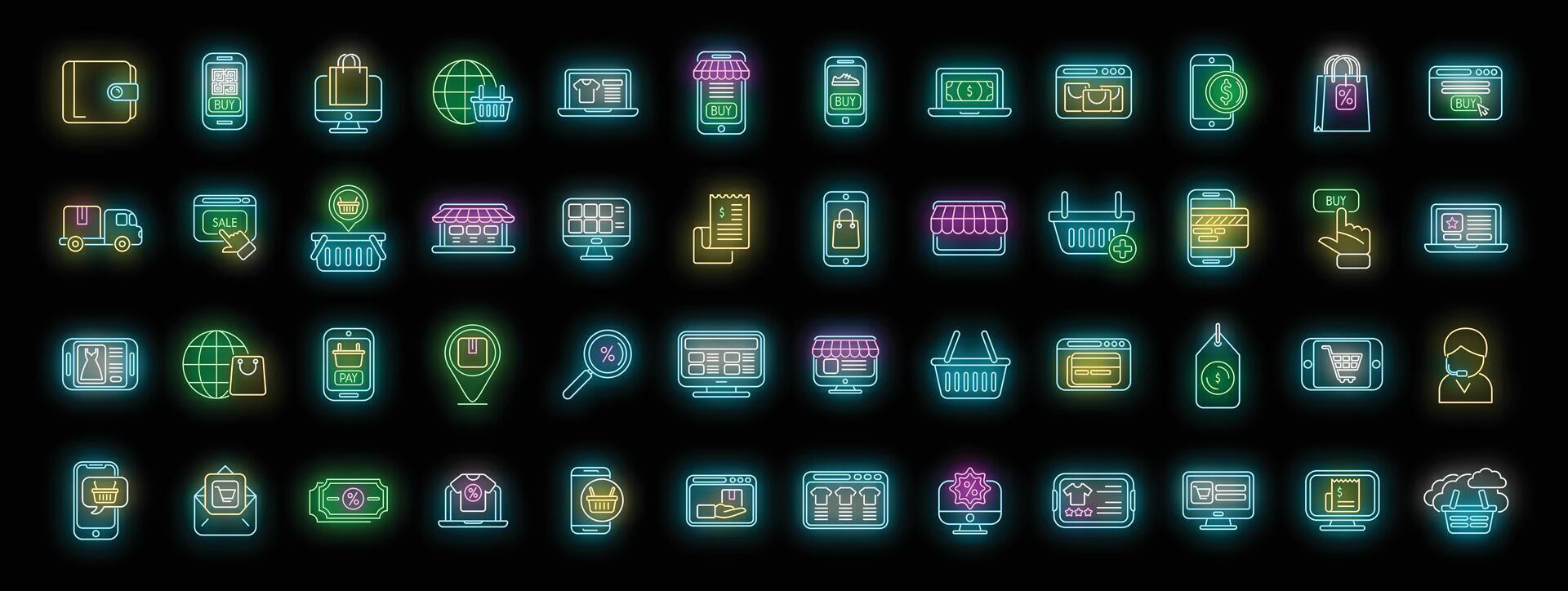 Online store icons set neon vector