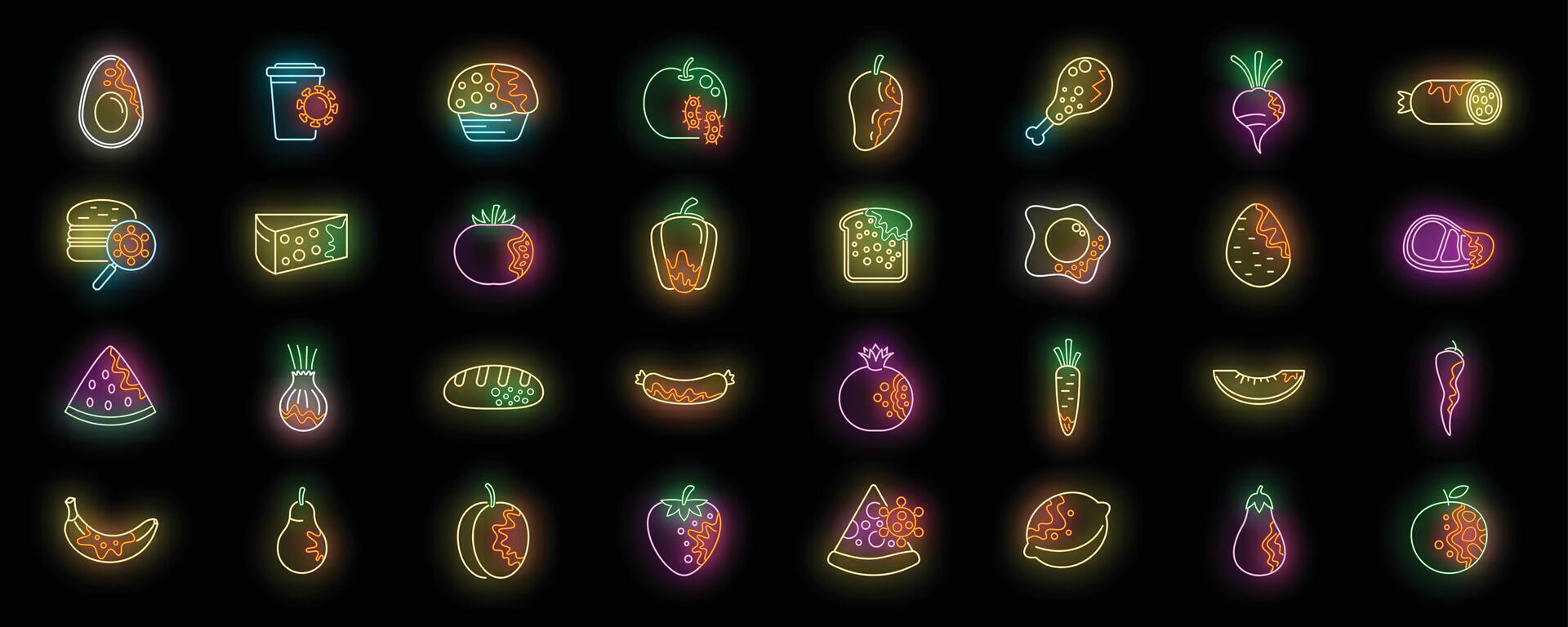 Food contamination icons set neon vector