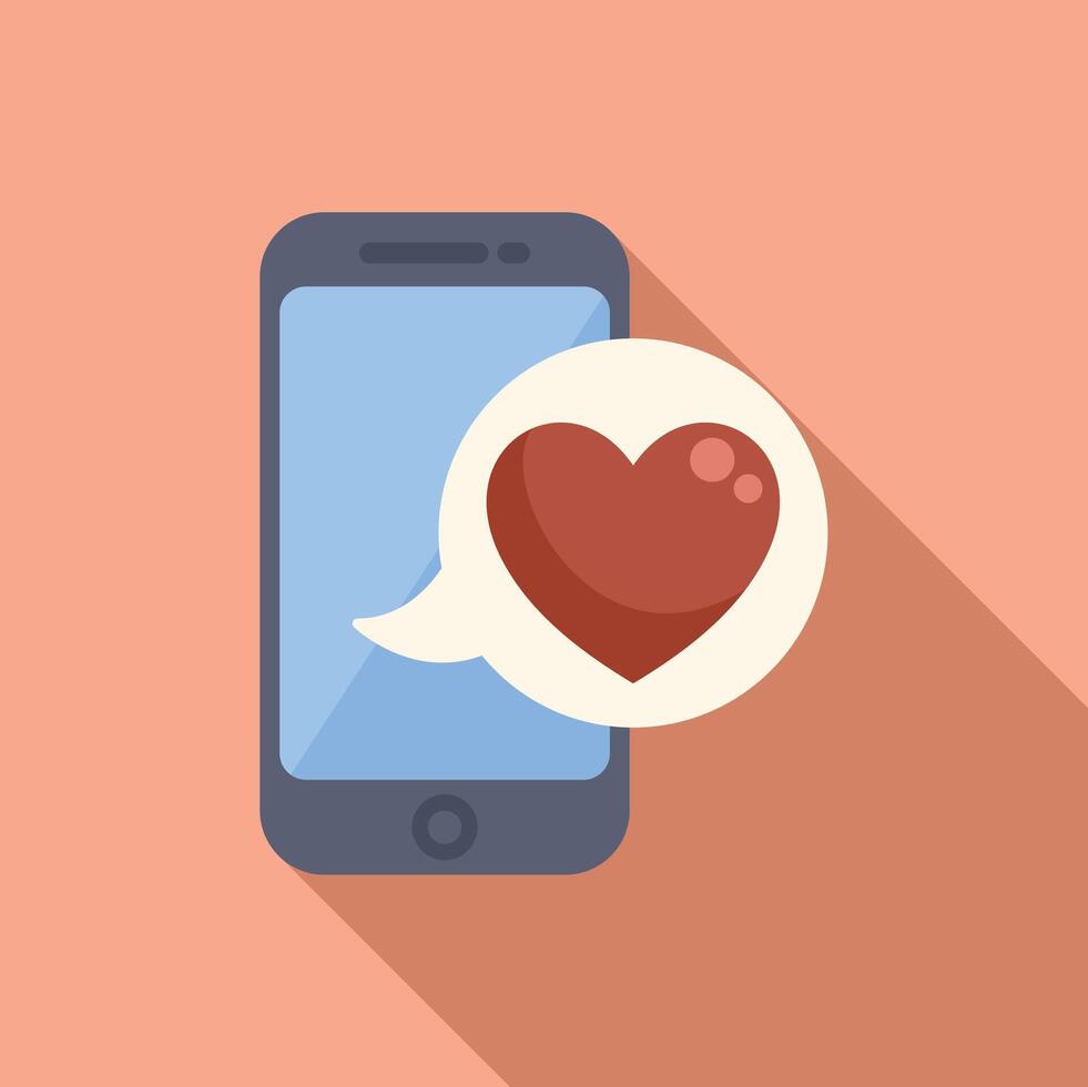 Mobile phone showing heart shape inside speech bubble for online dating or valentine's day vector