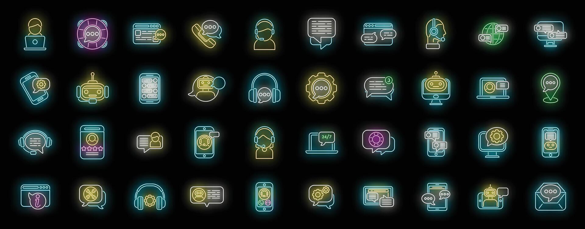 Support chat icons set neon vector