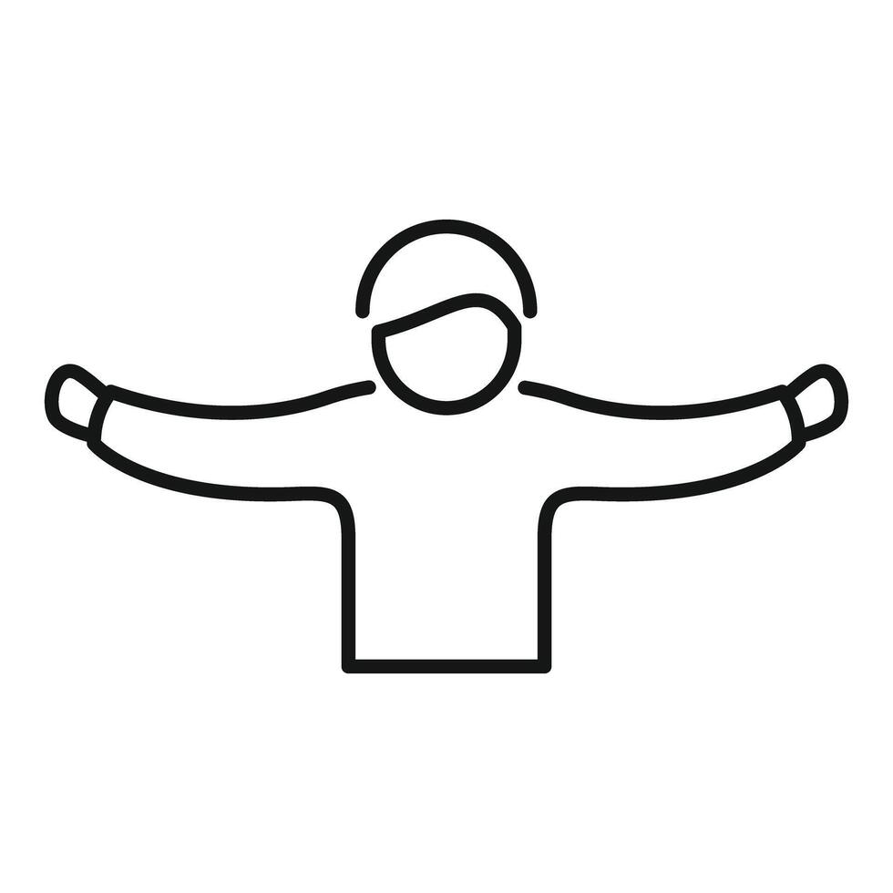 Man wearing headphones is spreading arms wide open line icon vector
