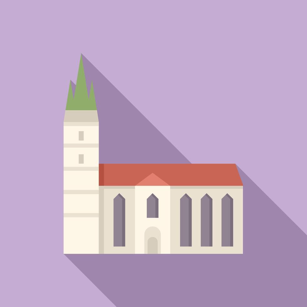 Old church building with bell tower casting long shadow vector