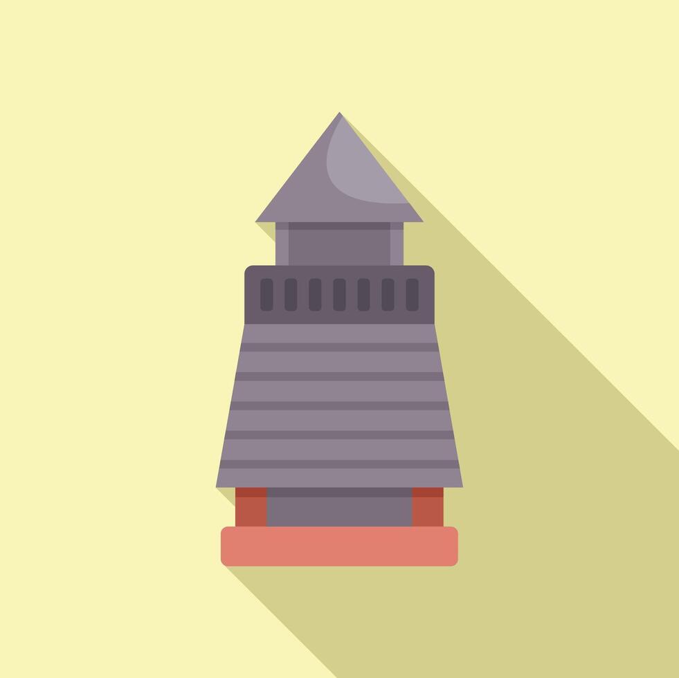 Brick lighthouse building standing on coastline guiding ships with bright light vector