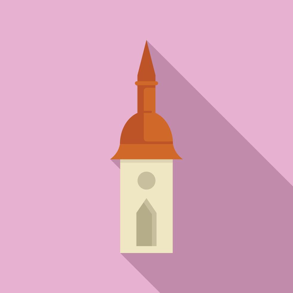 Medieval building tower with red roof and long shadow flat icon vector