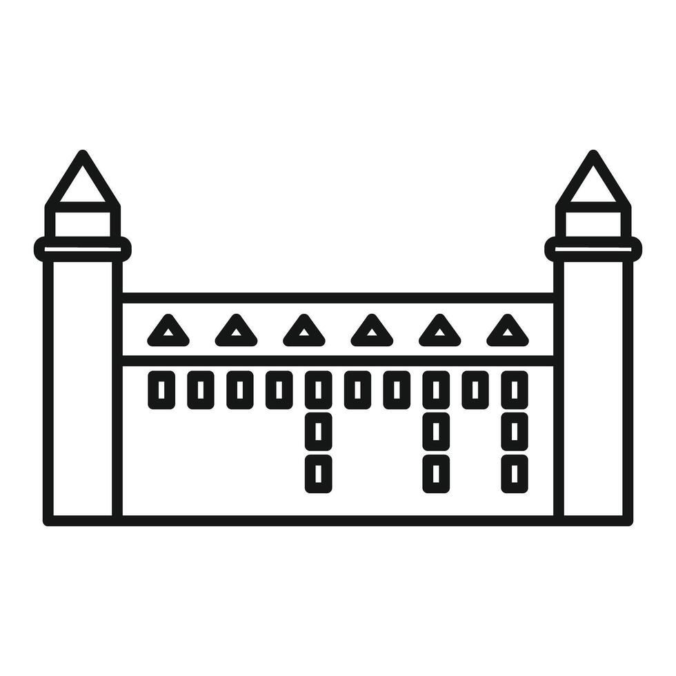 Medieval european castle facade with two towers line art icon vector