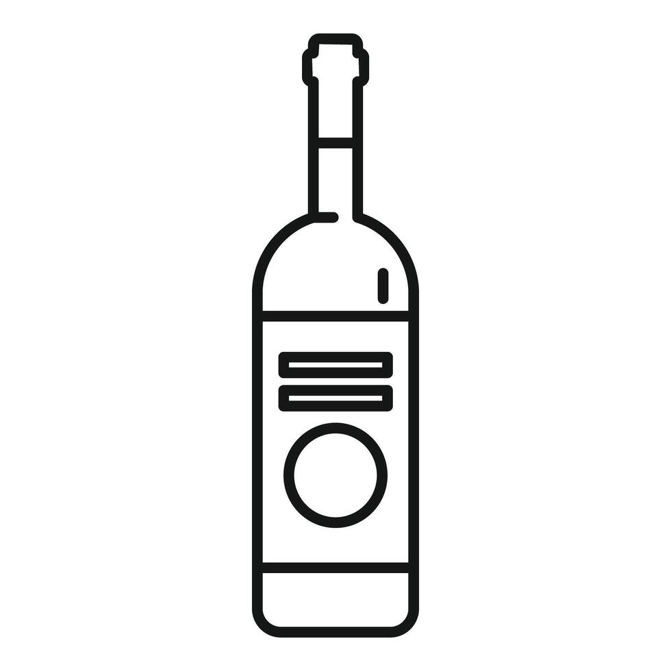 Simple line drawing of a glass bottle with blank label, corked and ready for sale vector