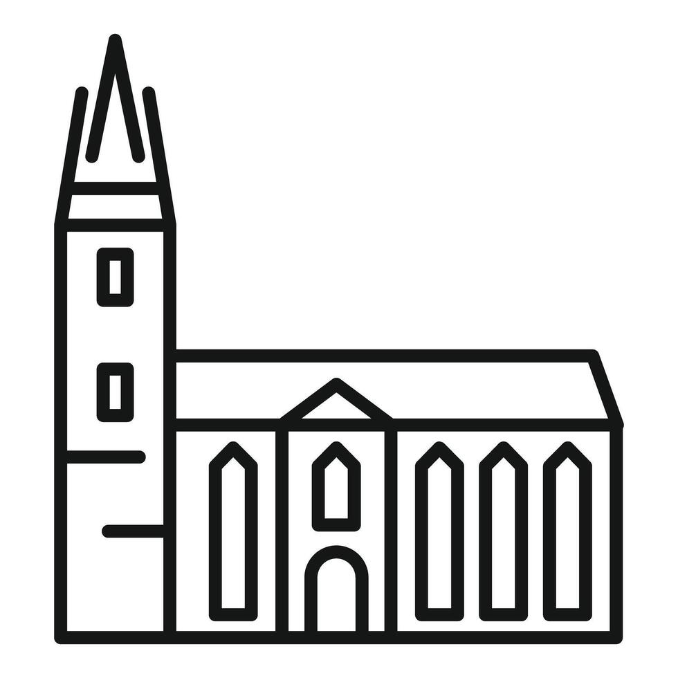 Big church building facade with tall spire drawing vector