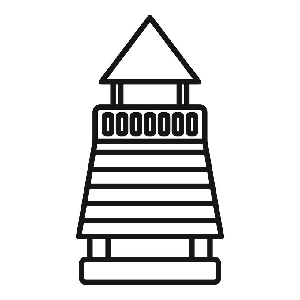Tall wooden playground slide structure with platform and roof vector