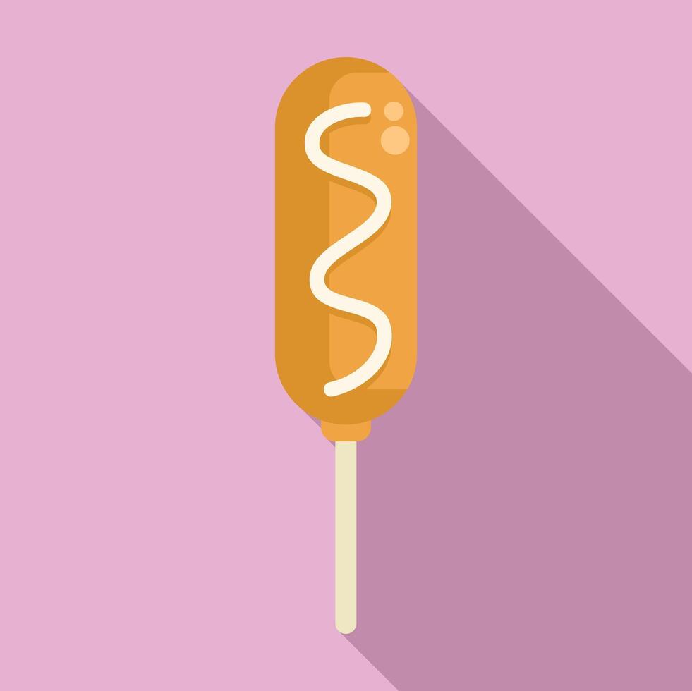 Delicious corn dog on a stick being dipped in mustard vector