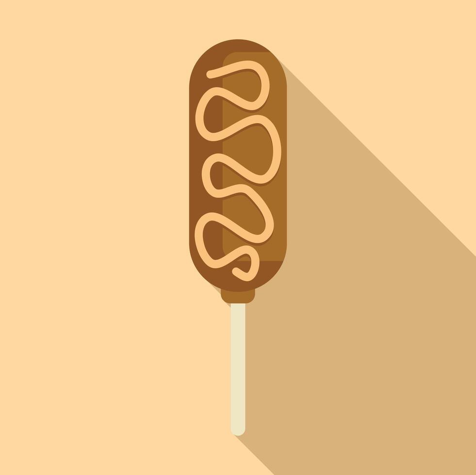 Chocolate covered frozen banana with long shadow on beige background vector