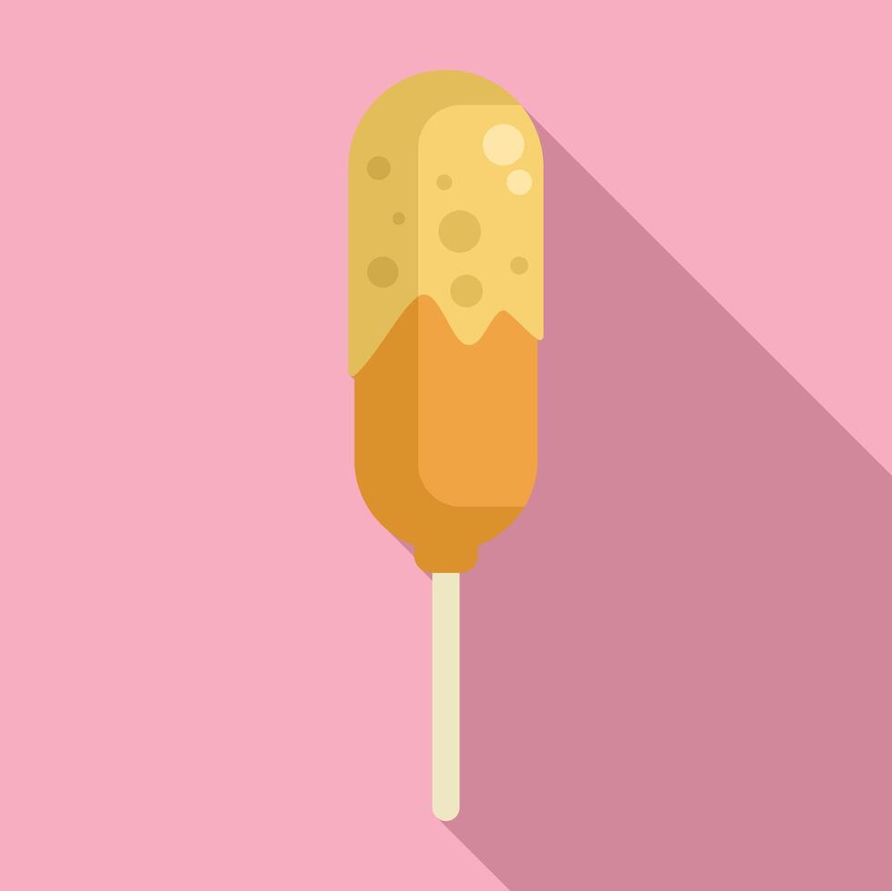 Corn dog dipped in mustard standing on pink background vector