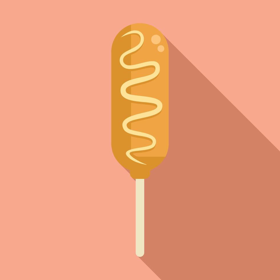 Corn dog with mustard drizzle on a stick illustration vector