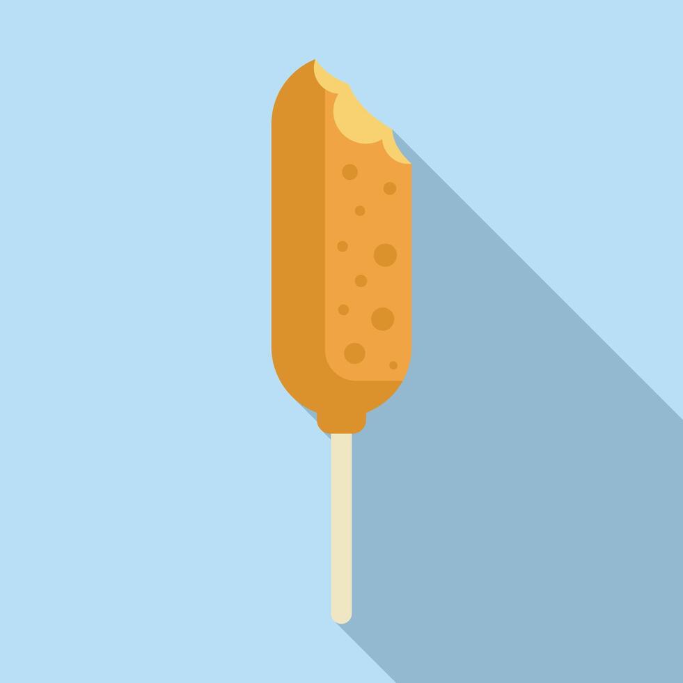 Bitten corn dog on a stick with long shadow vector