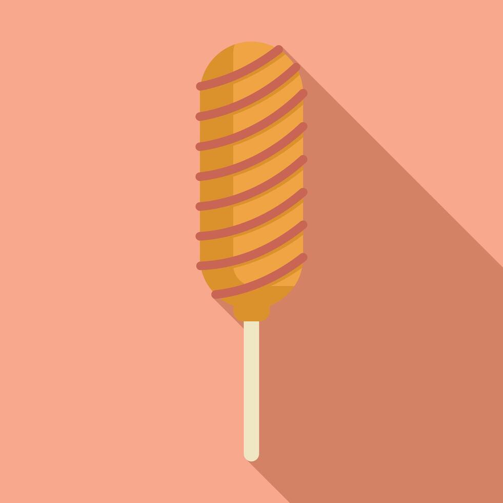 Korean style corn dog with mustard and ketchup drizzle on pink background vector