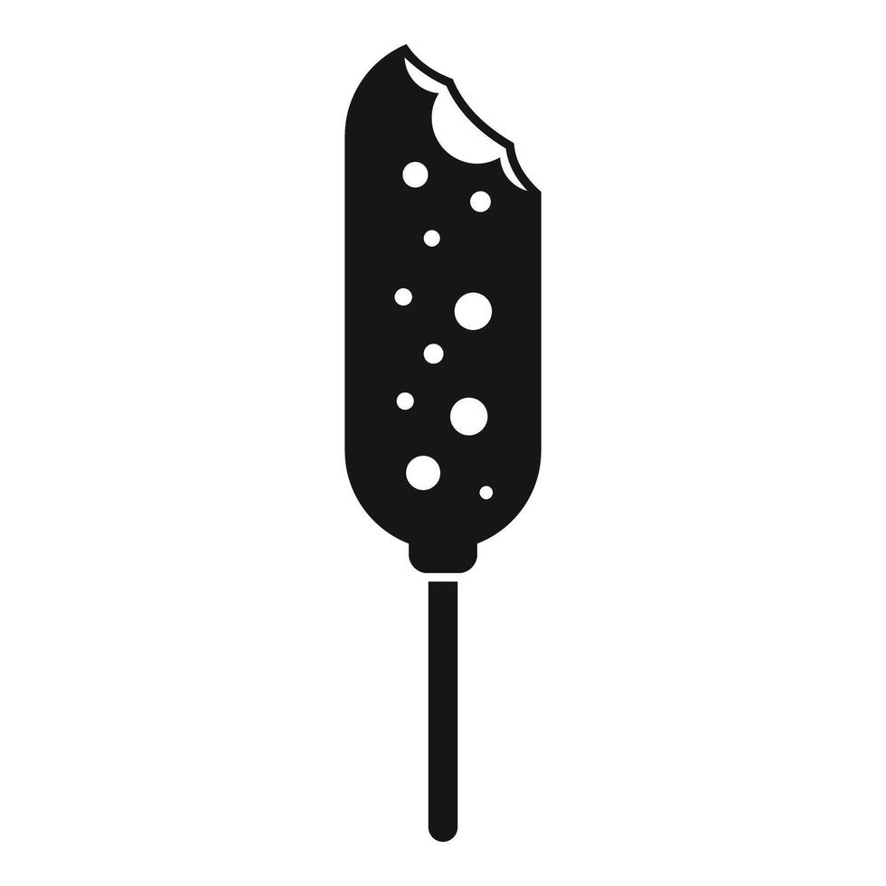 Bitten chocolate covered ice cream bar on a stick icon vector