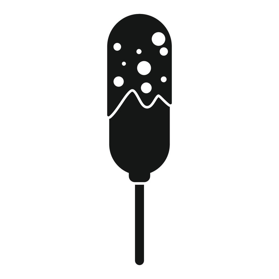 Black glyph style icon of a corn dog with mustard drizzle vector
