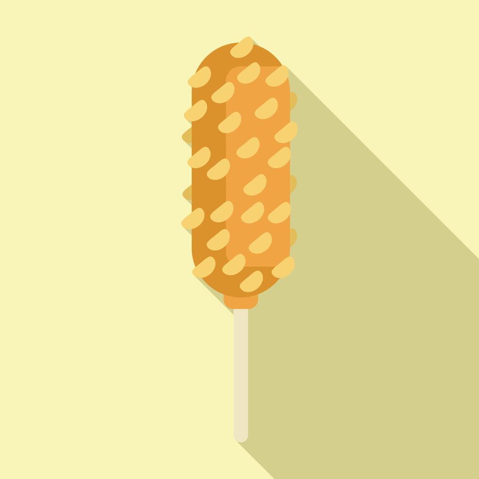 Crunchy corn dog dipped in batter being held on a white stick vector