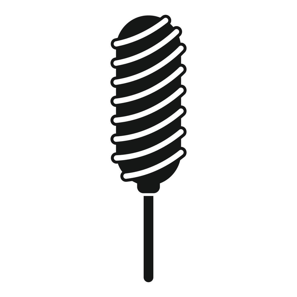 Black glyph icon of a swirling lollipop on a stick representing sweet candy treats vector