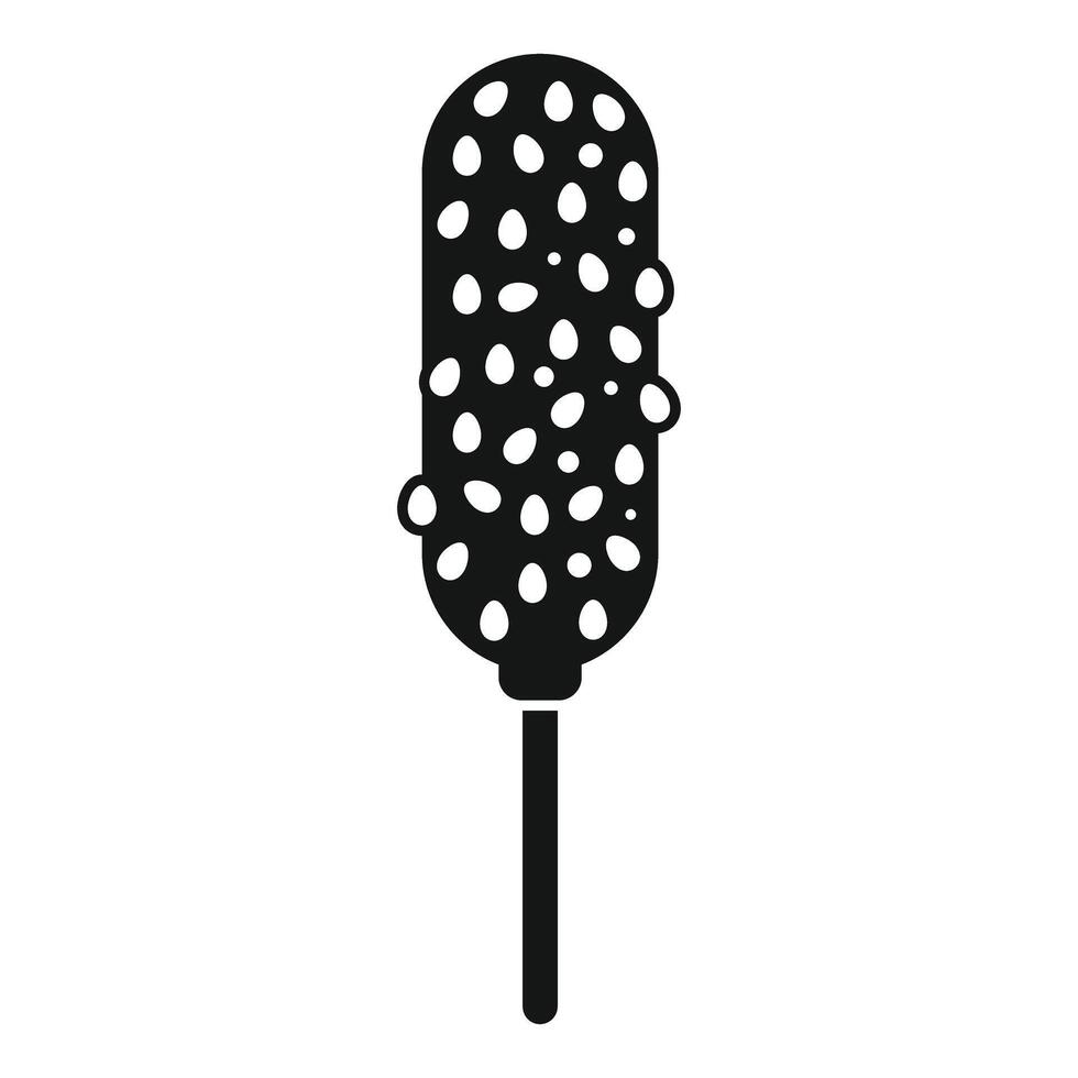 Black silhouette icon of a corn dog covered in tiny seeds on a stick vector