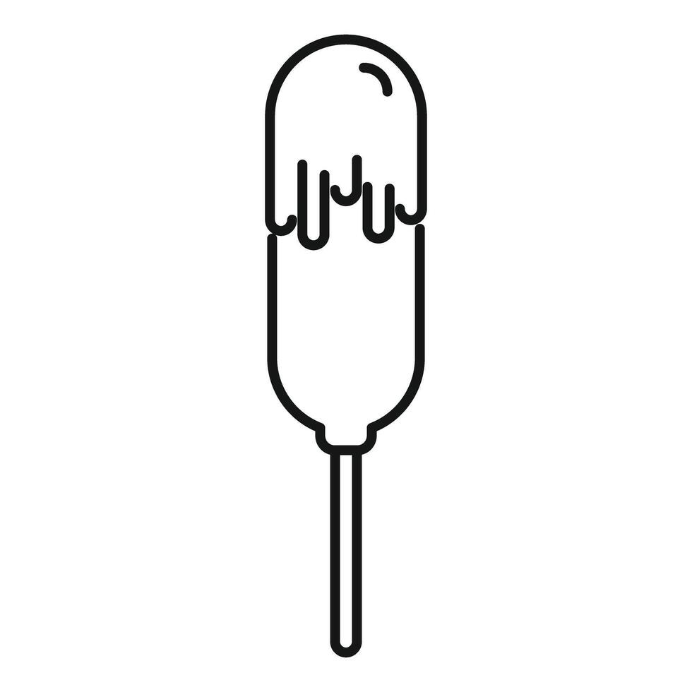 Chocolate covered ice cream bar dripping on stick line icon vector