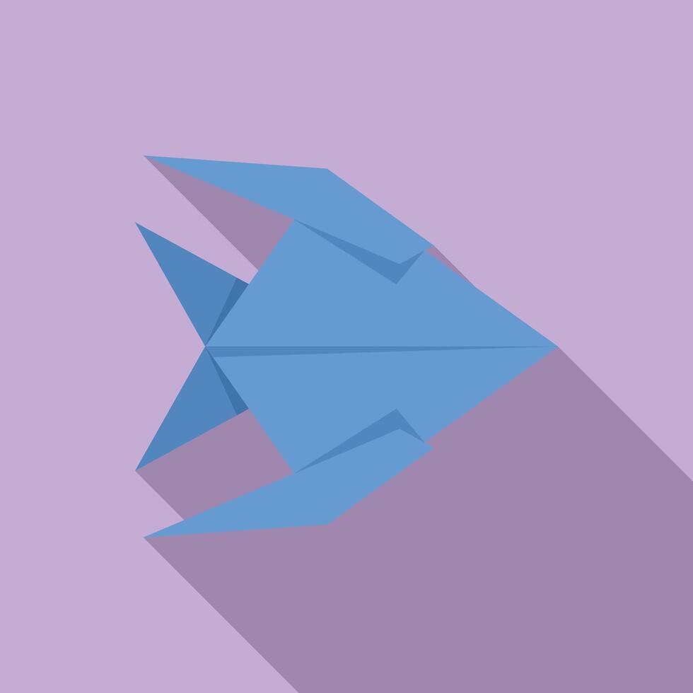 Blue origami fish folded from paper with long shadow vector
