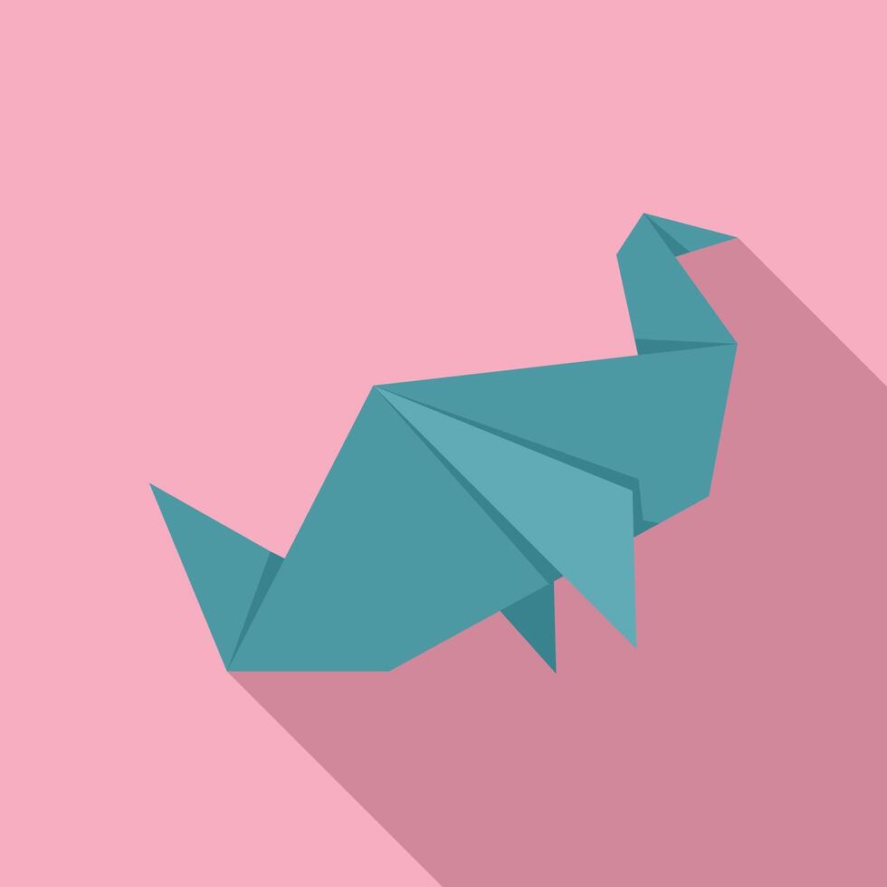 Simple origami dinosaur folded from turquoise paper vector