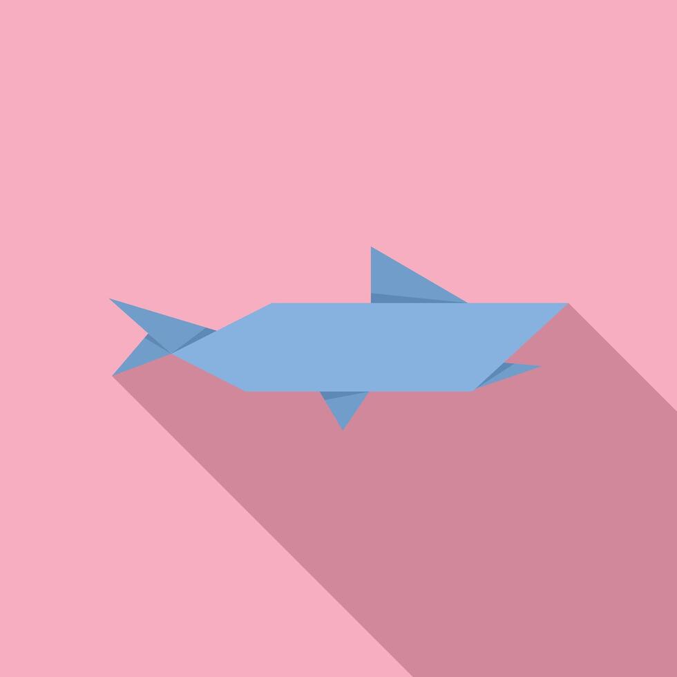 Blue origami fish floating on pink background with shadow vector