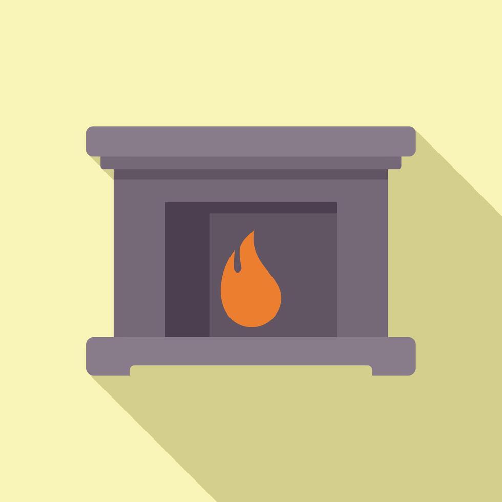 Modern fireplace burning with orange flame flat design icon with long shadow vector