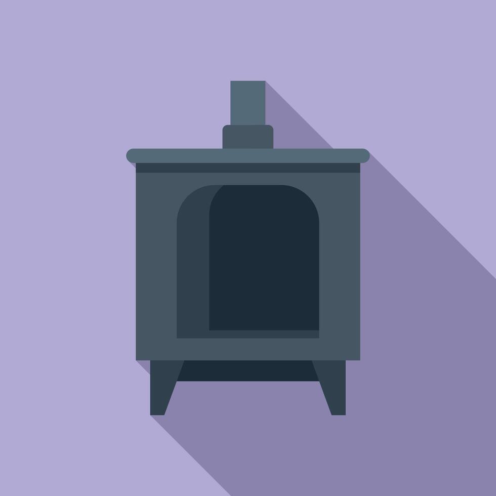 Classic metal stove with chimney pipe heating house interior vector