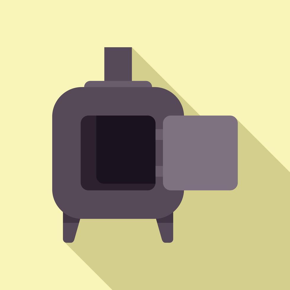 Old burning stove with open door for heating vector