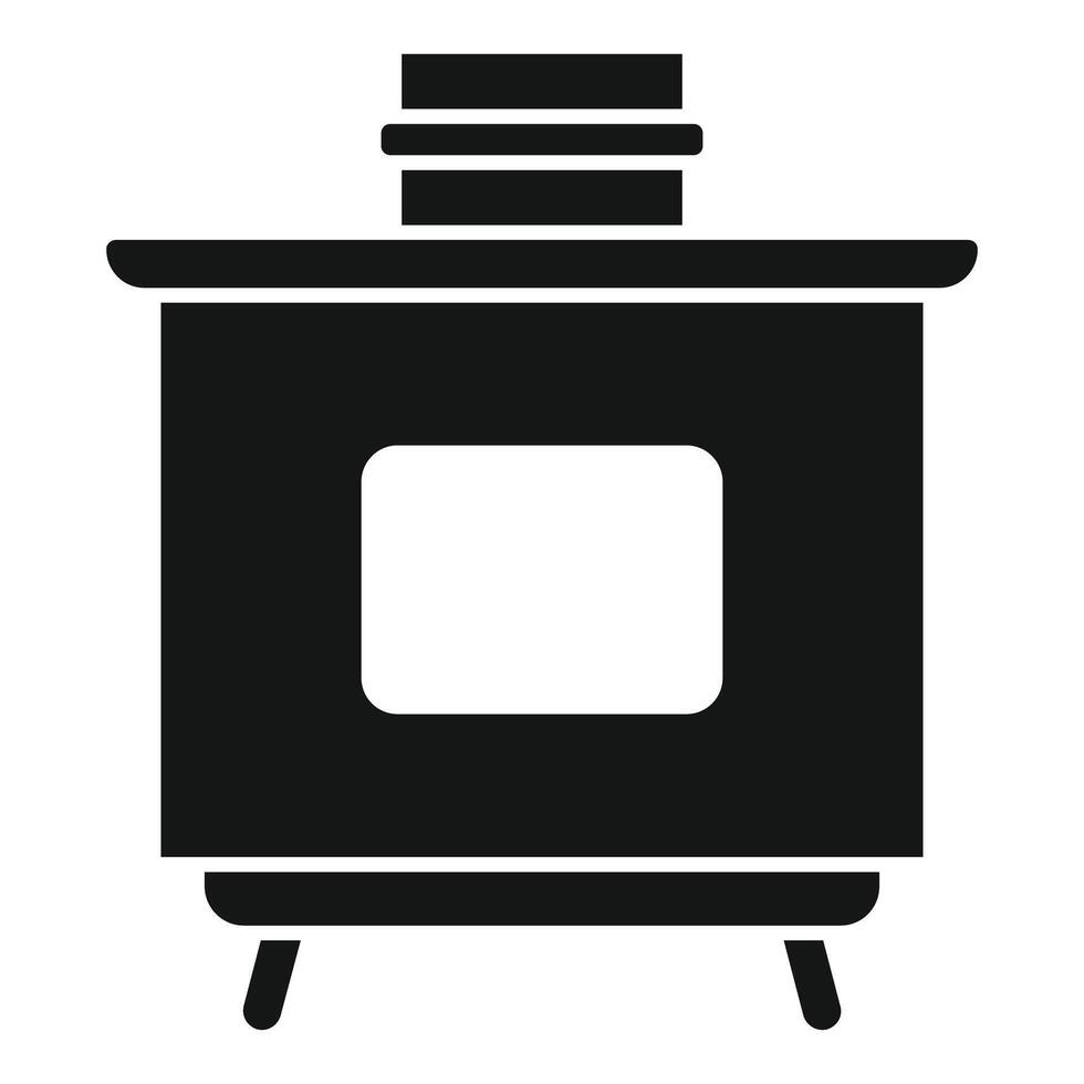 Black metal stove with firewood on top burning fire inside vector