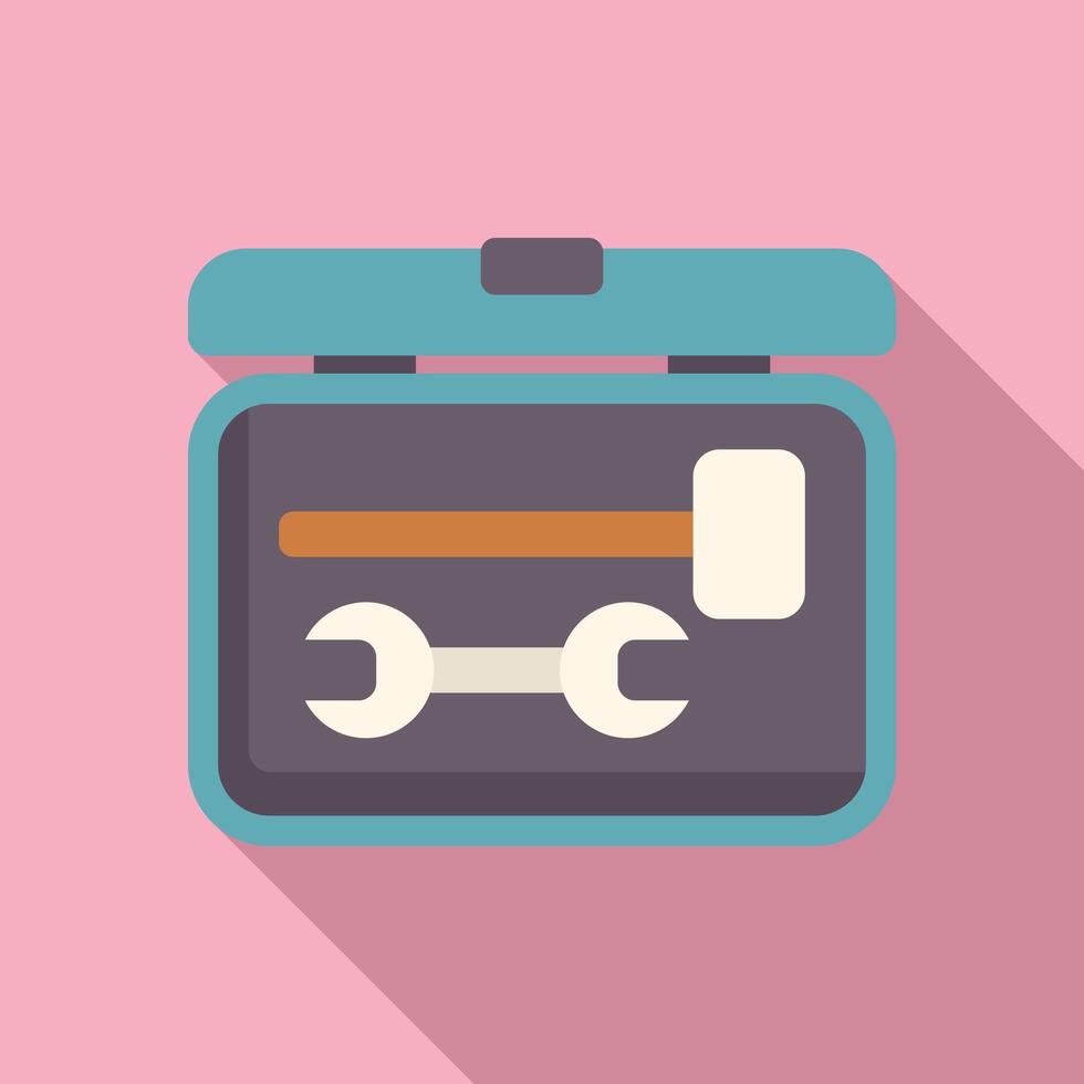 Open toolbox containing hammer and wrench on pink background vector