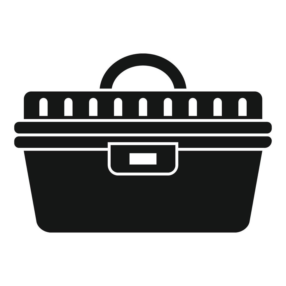 Black plastic pet carrier protecting small animal during travel vector